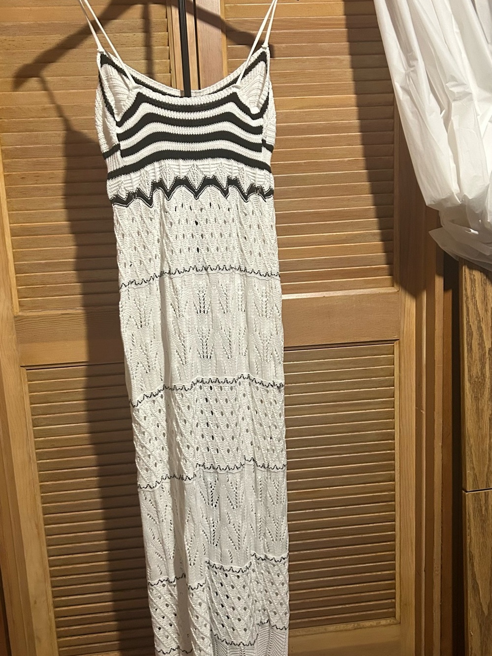 SHEIN Maxi Crochet Dress White with Black Stripes Size L - Picture 3 of 12